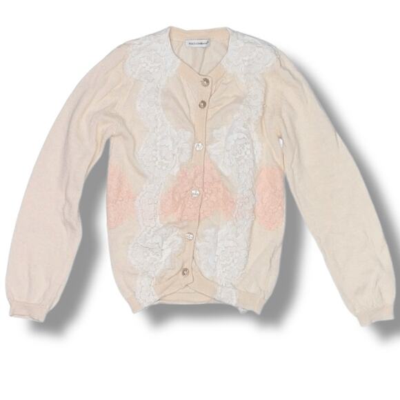 Dolce & Gabbana Girls Beige Cashmere Silk Lace Knit Cardigan Sweater Size 5 - Picture 2 of 9